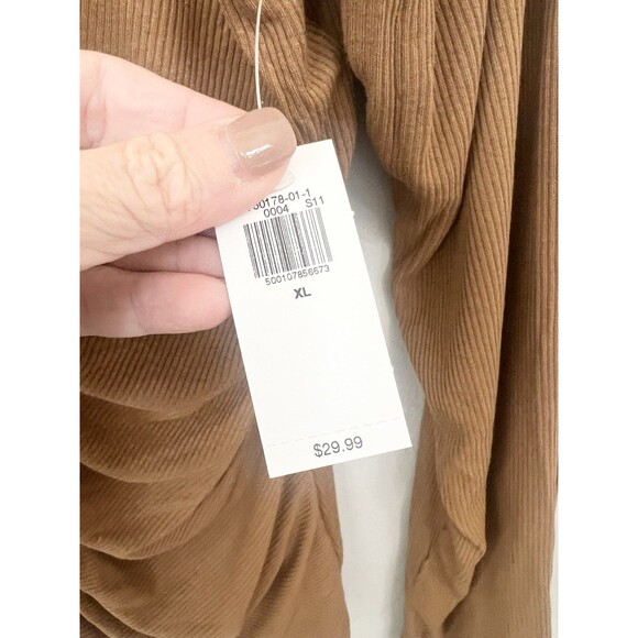 Old navy Blouse Fitted Button Down Tan Carmel Stretchy Shirt Size XL New Top - Picture 5 of 8